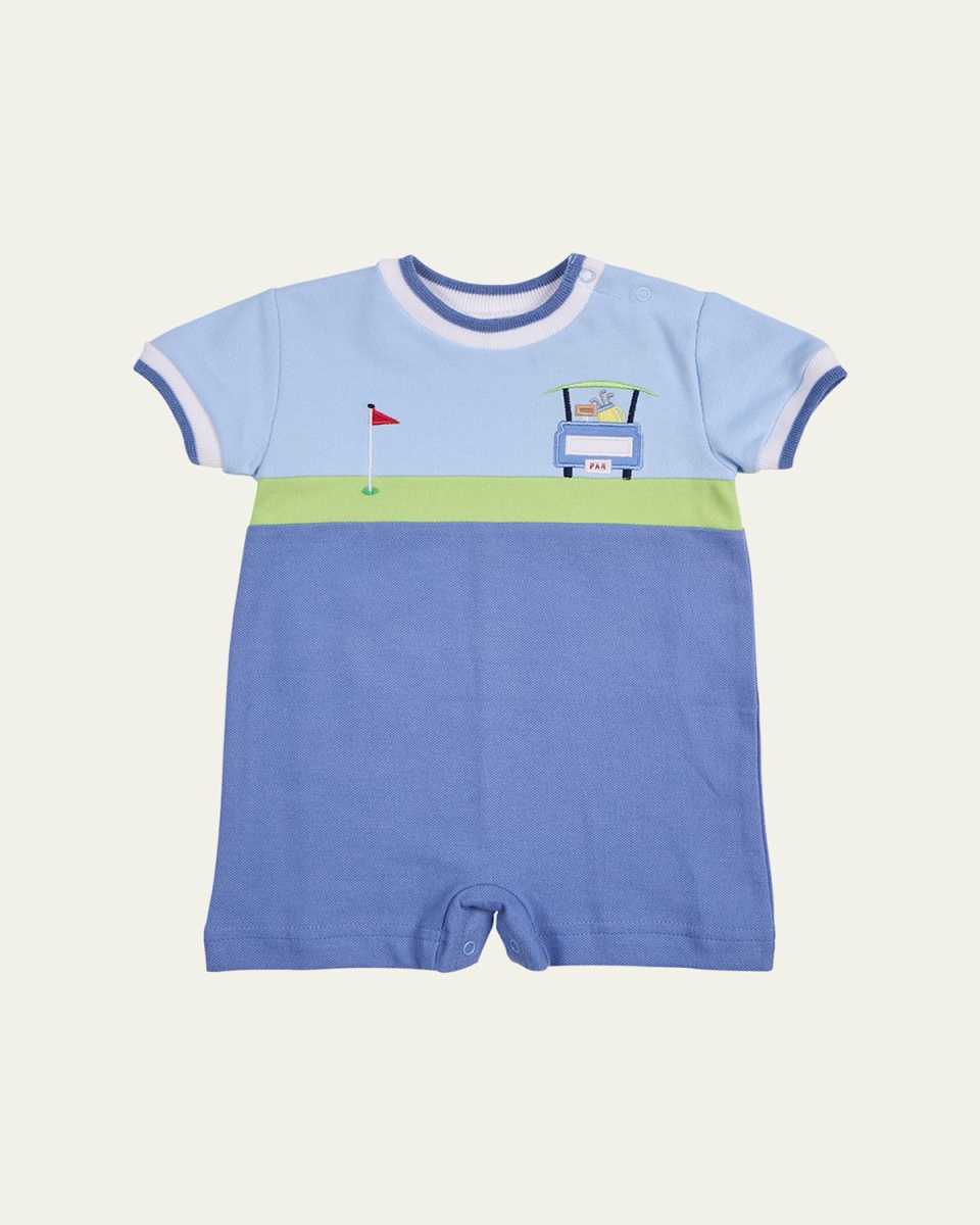 Boy's Golf Cart Applique Pique Knit Shortalls, Size 6M-24